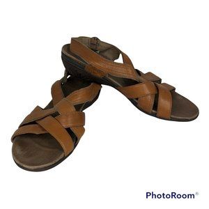 Merrell Sandals Brown Leather Bassoon Criss Cross Strappy Slingback Women Sz 10